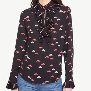Ann Taylor Black and Red Floral Ruffle Blouse
